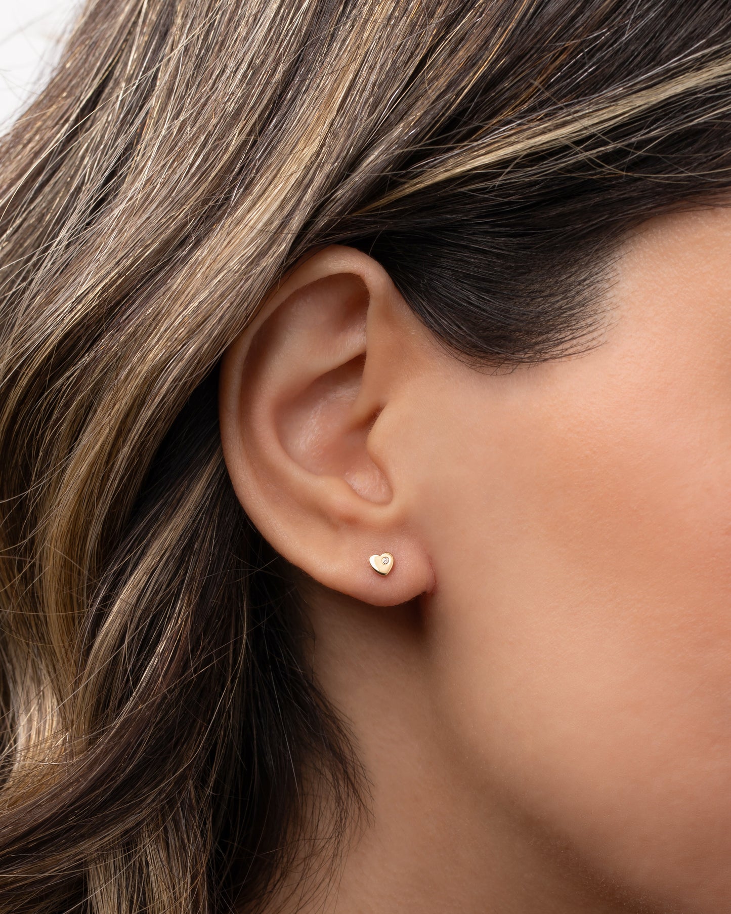 14k Gold Tiny Heart with Diamond Stud Earring