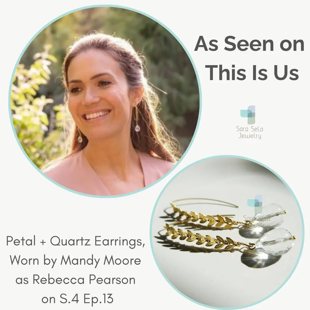 Quartz & Chevron Leaf Chain Earrings