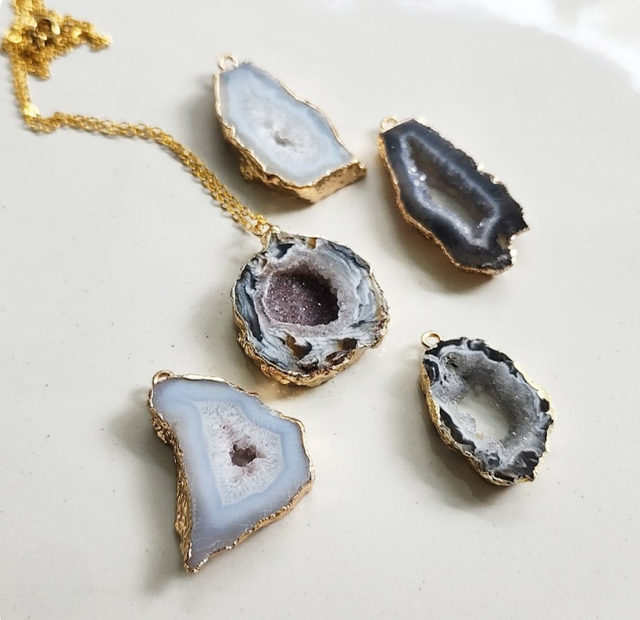 Geode & Agate Slice Pendant Necklace