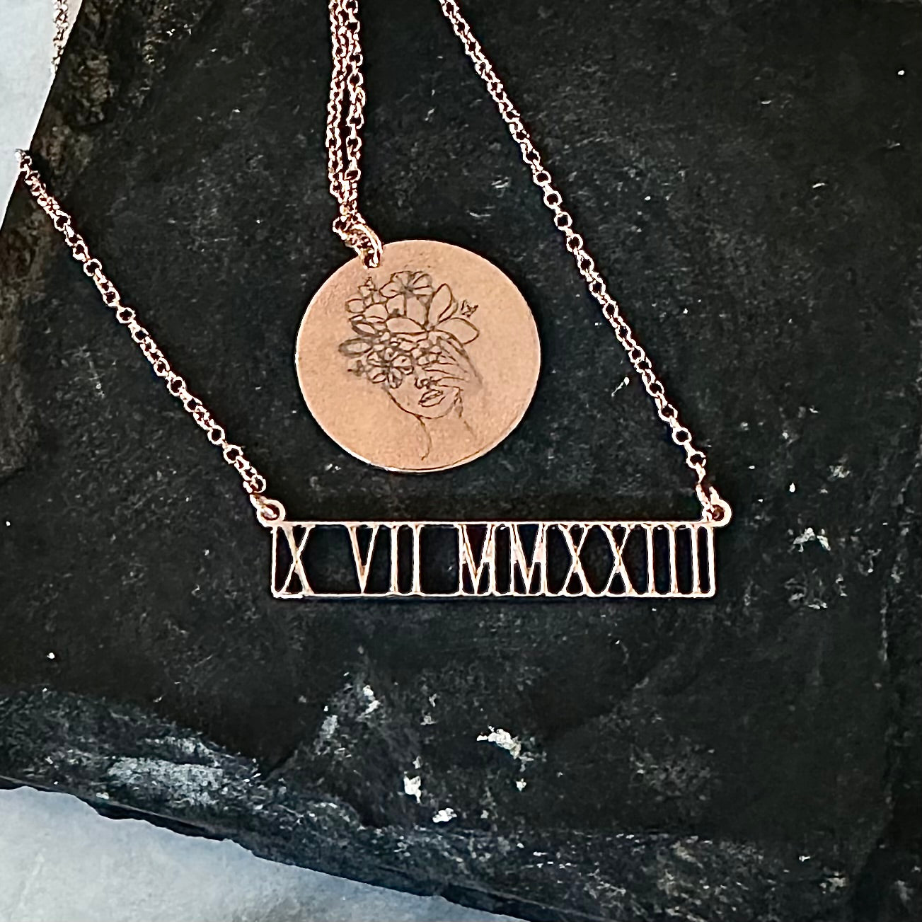 October 7th Roman Numeral Bar Necklace