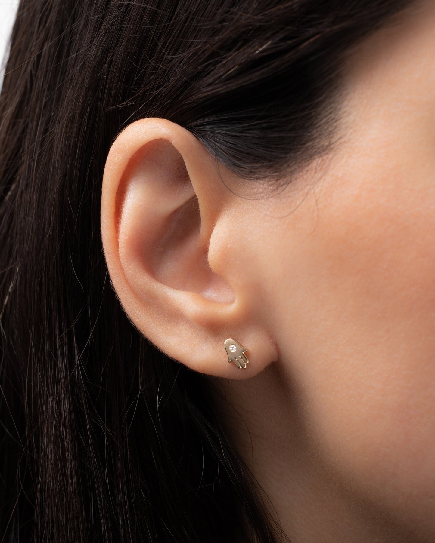 14k Gold Diamond Hamsa Stud Earrings