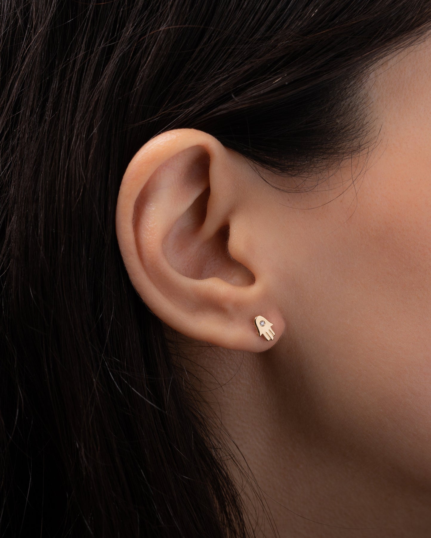 14k Gold Diamond Hamsa Stud Earrings