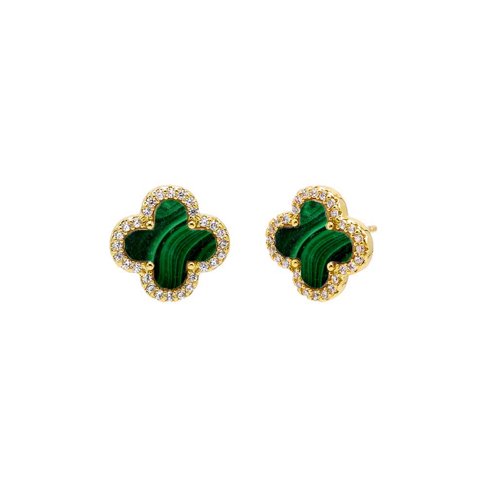 Pavé Outlined Four Leaf Clover Stud Earring