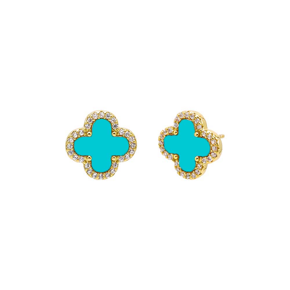 Pavé Outlined Four Leaf Clover Stud Earring