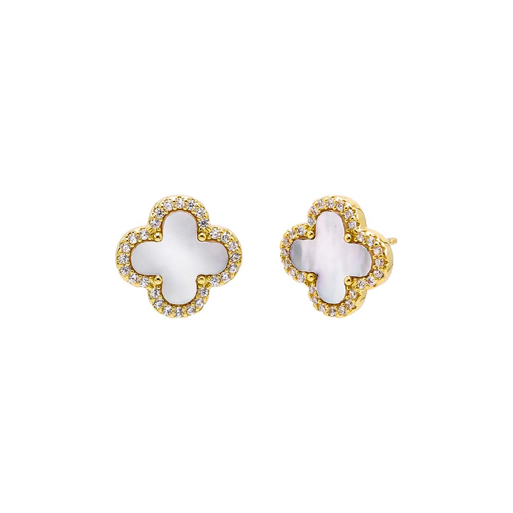 Pavé Outlined Four Leaf Clover Stud Earring
