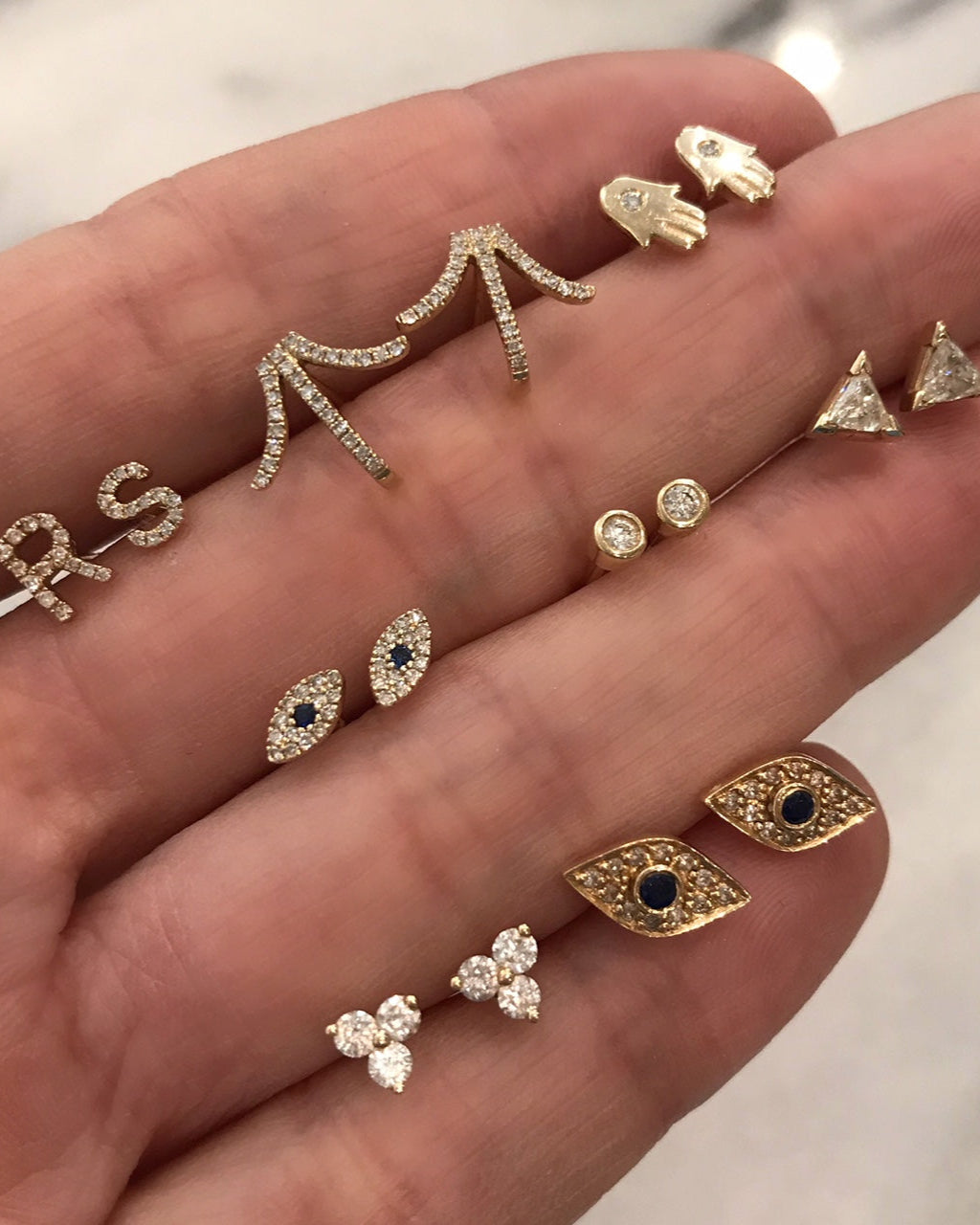 14k Gold Diamond Hamsa Stud Earrings