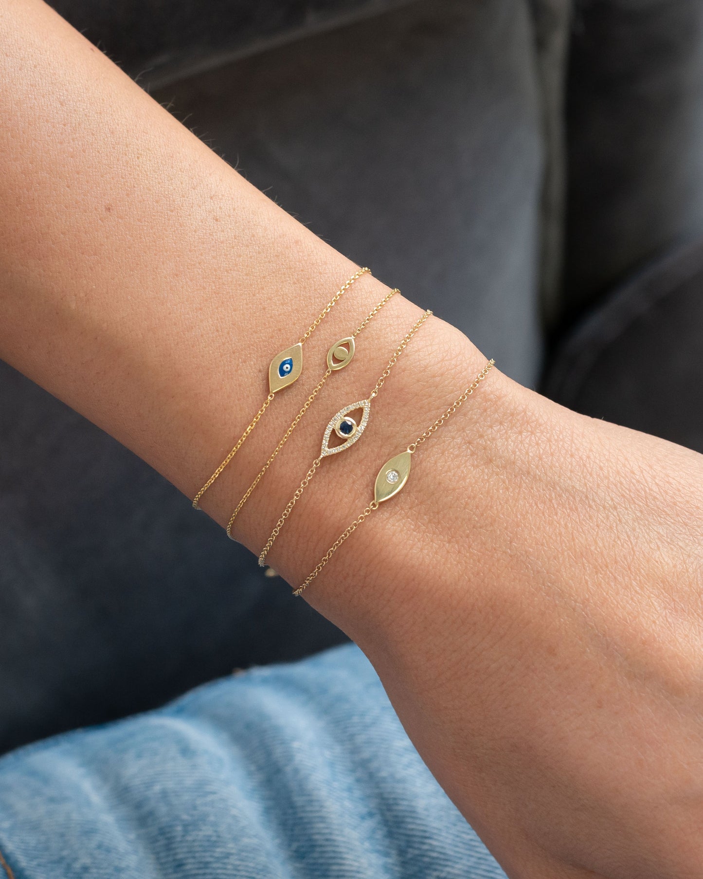 14k Gold Diamond Evil Eye Bracelet