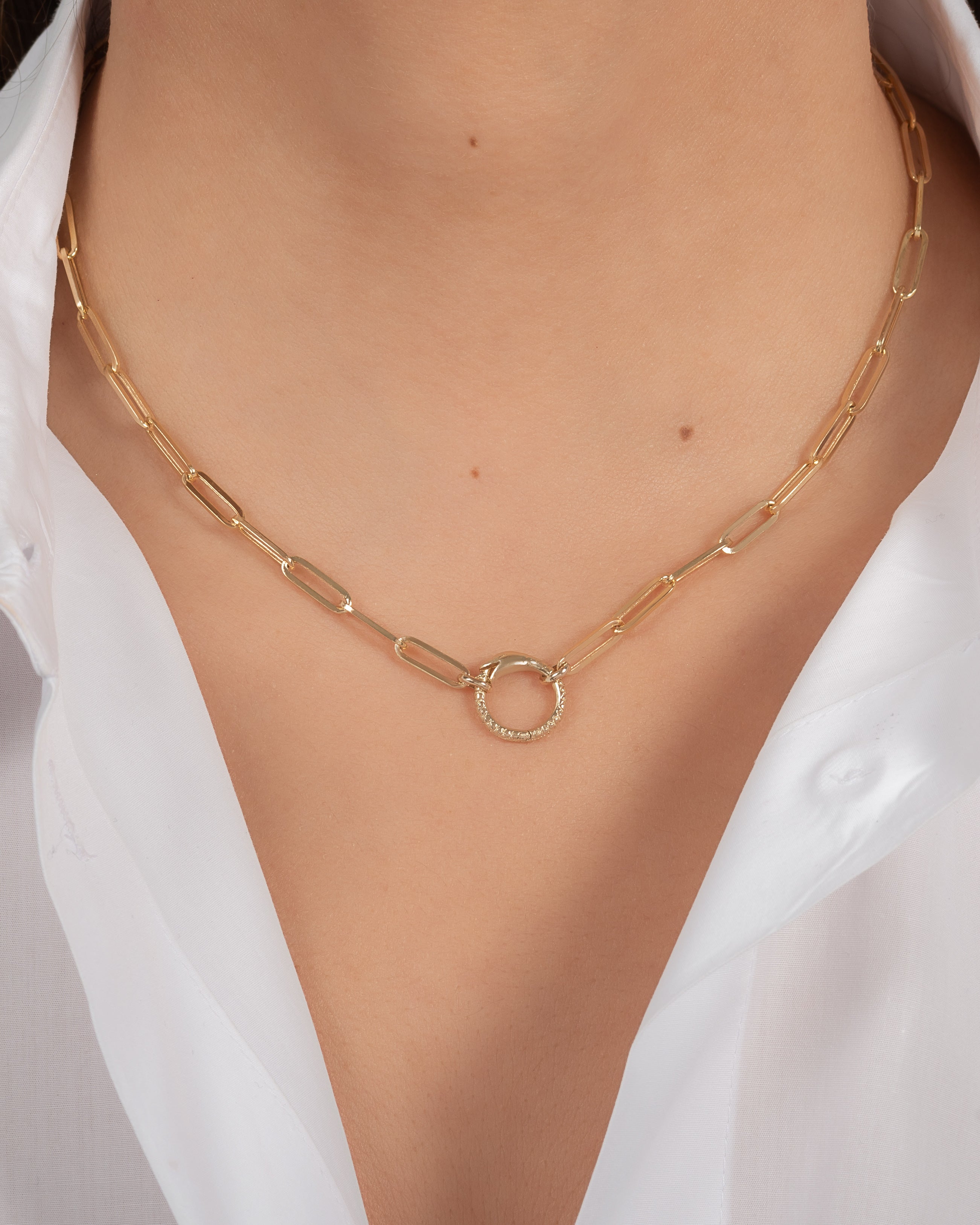 14k Gold Large Paper Clip Chain with Snake Enhancer Necklace