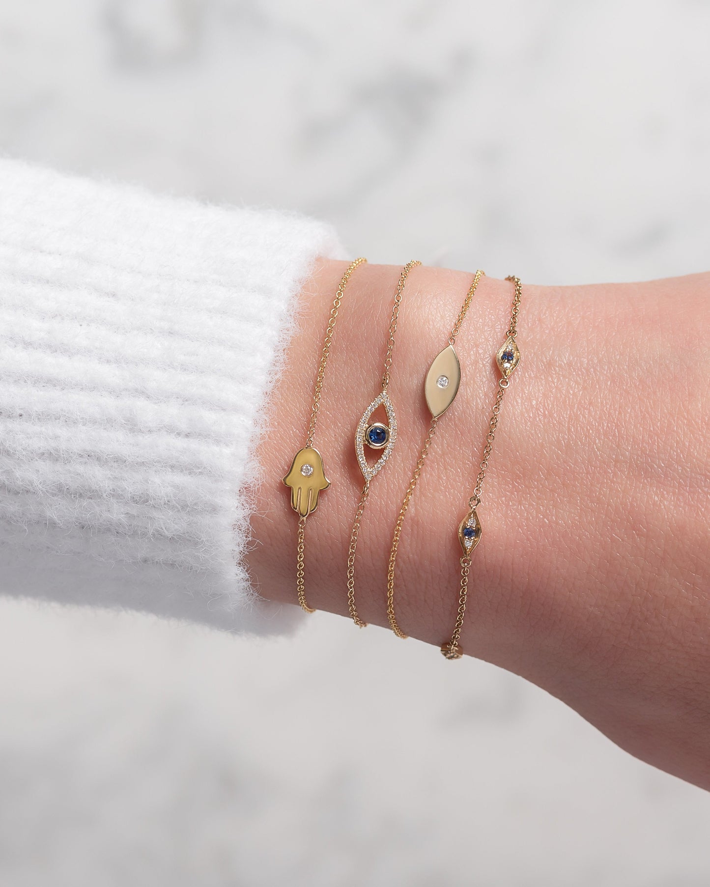 14k Gold Diamond Evil Eye Bracelet