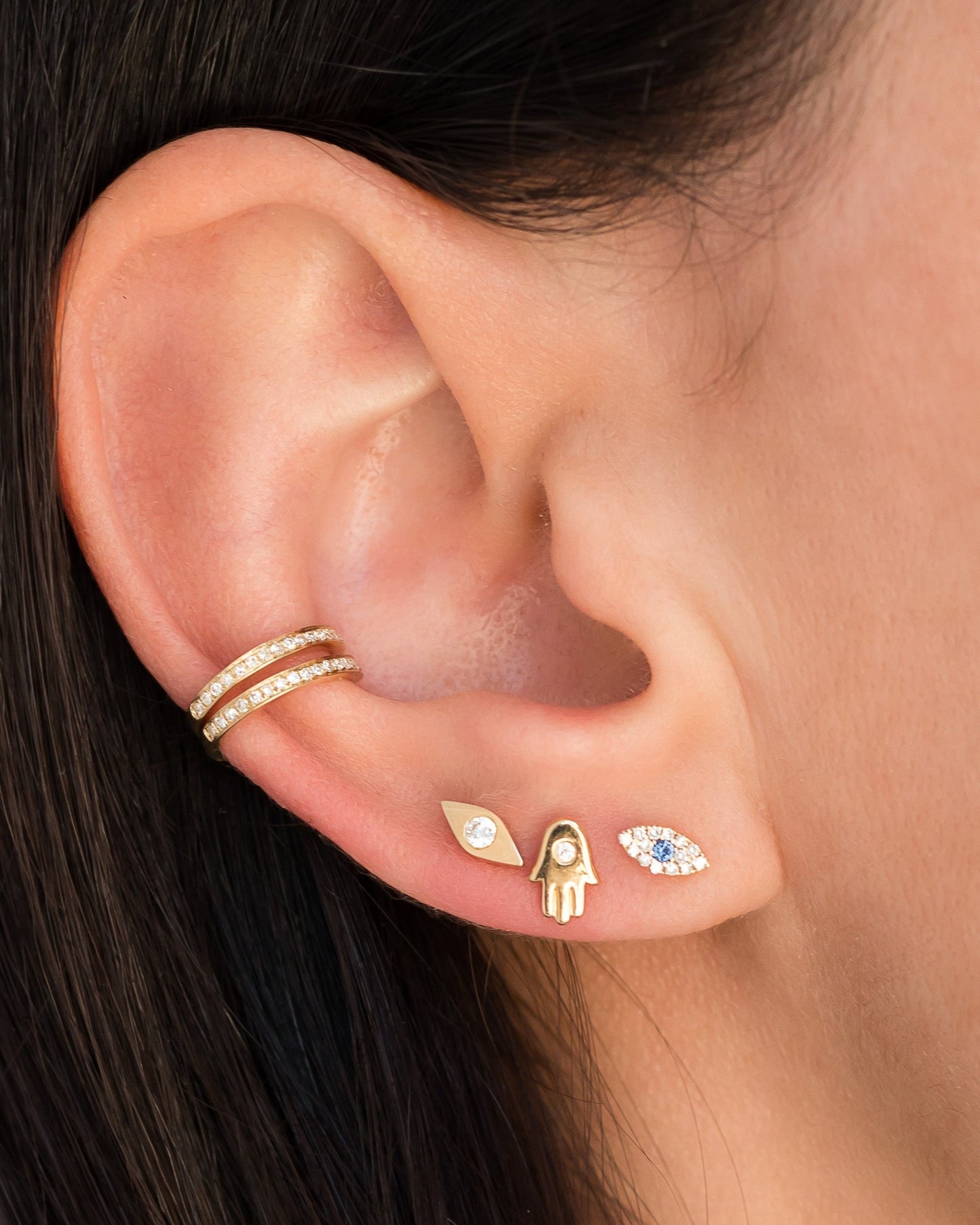 14k Gold Diamond Hamsa Stud Earrings