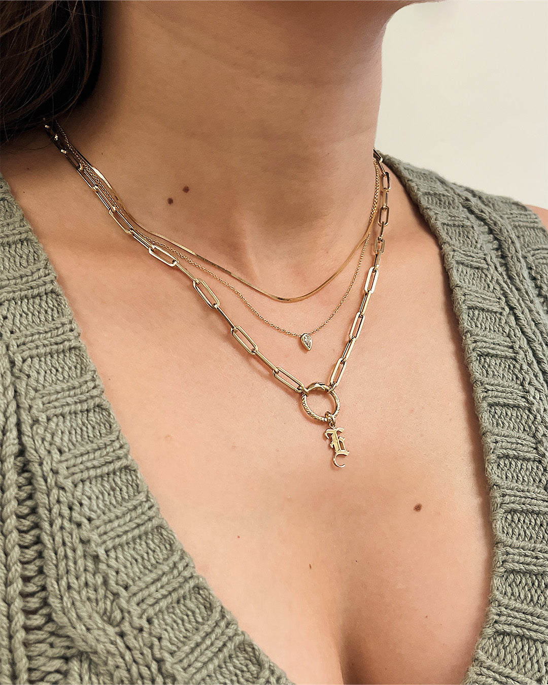 14k Gold Large Paper Clip Chain with Snake Enhancer Necklace