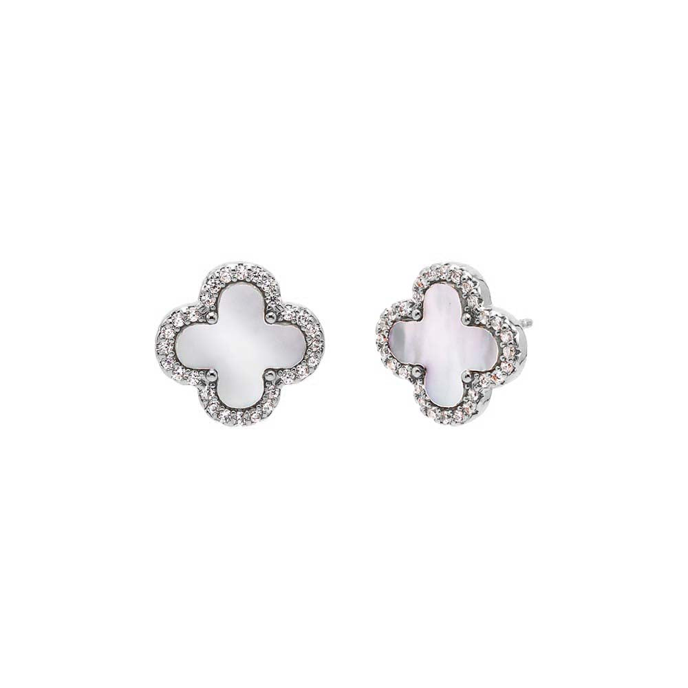 Pavé Outlined Four Leaf Clover Stud Earring