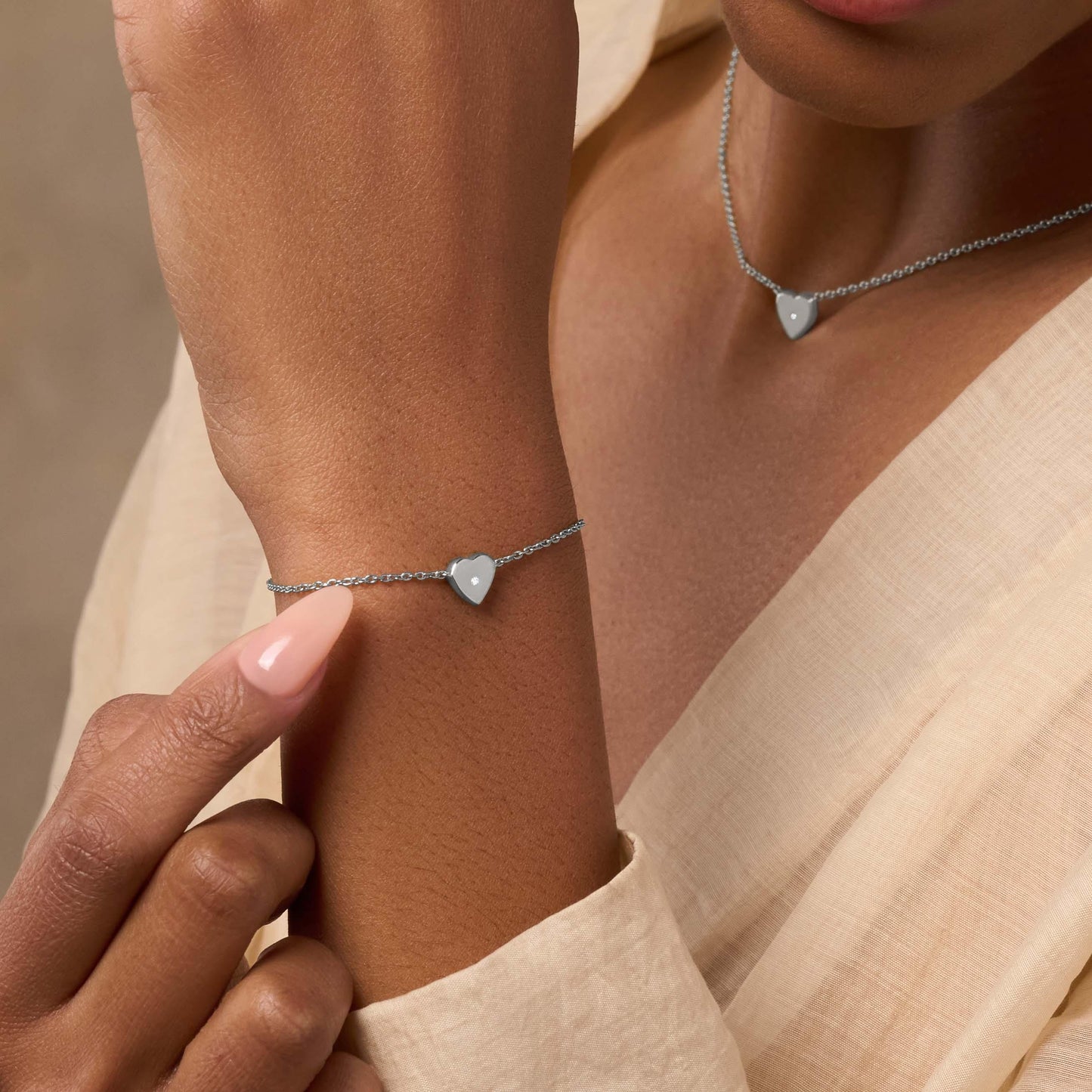 Graceful Love Diamond Heart Charm Silver Bracelet