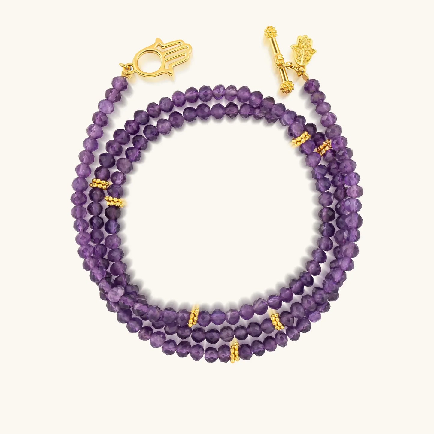 Divine Balance - Amethyst Hamsa Wrap Bracelet