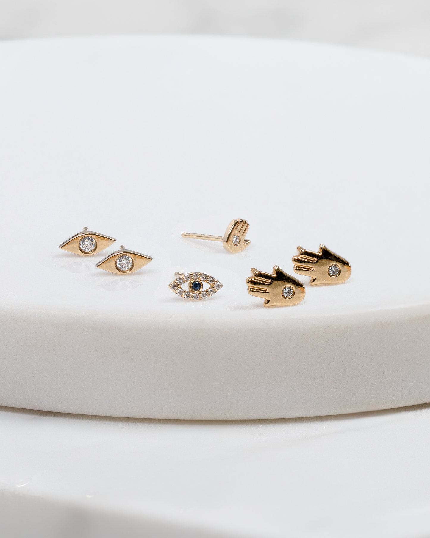 14k Gold Diamond Hamsa Stud Earrings