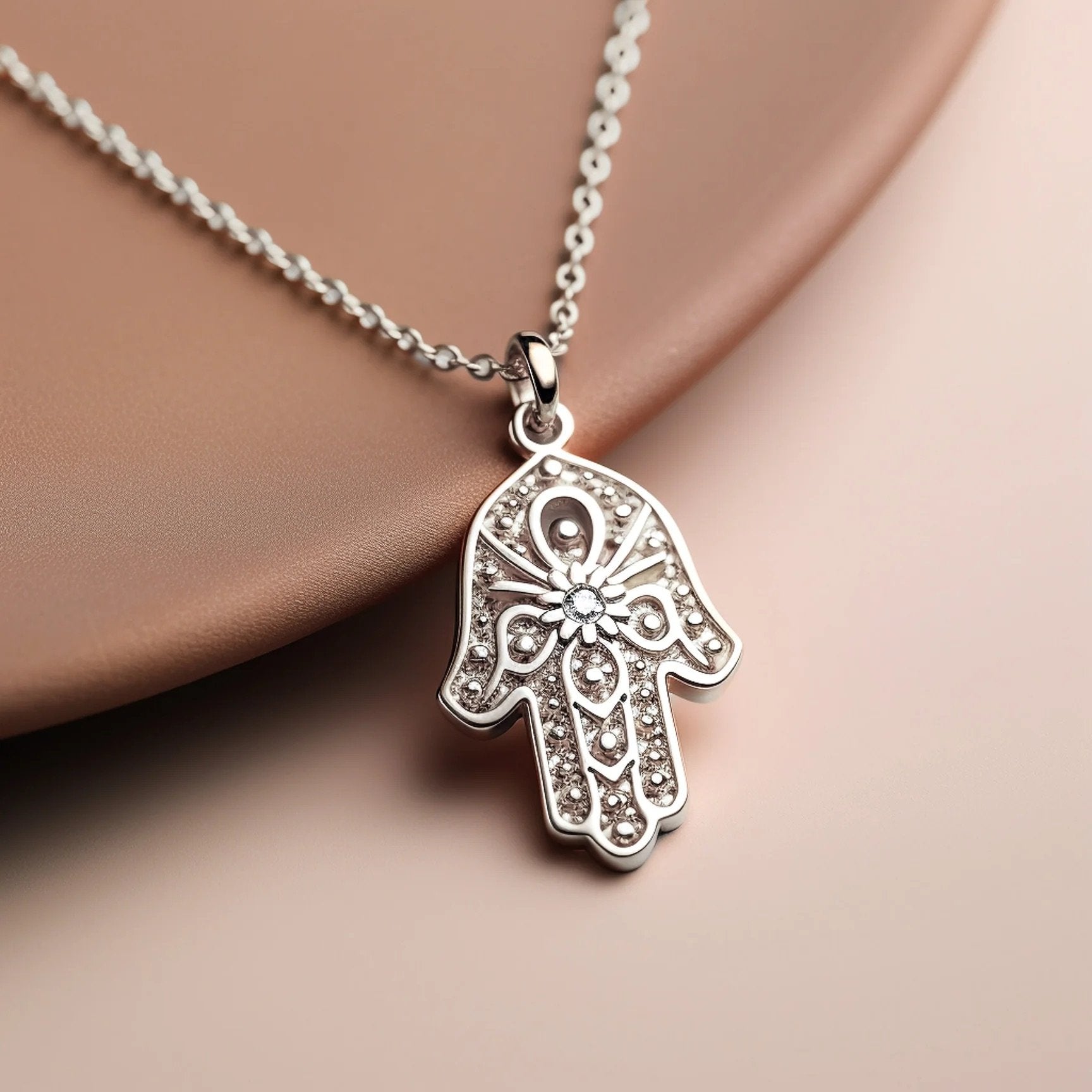 Vintage Hamsa Hand Pendant Necklace