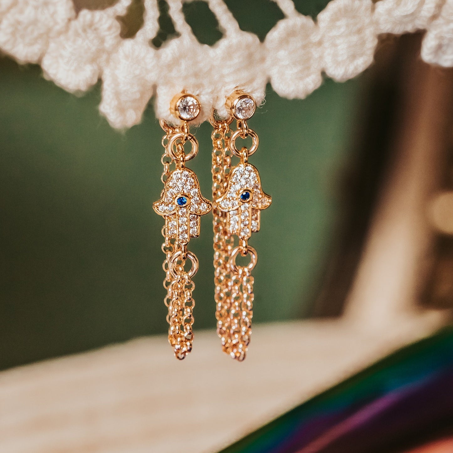 Hamsa Dangle Stud Earrings