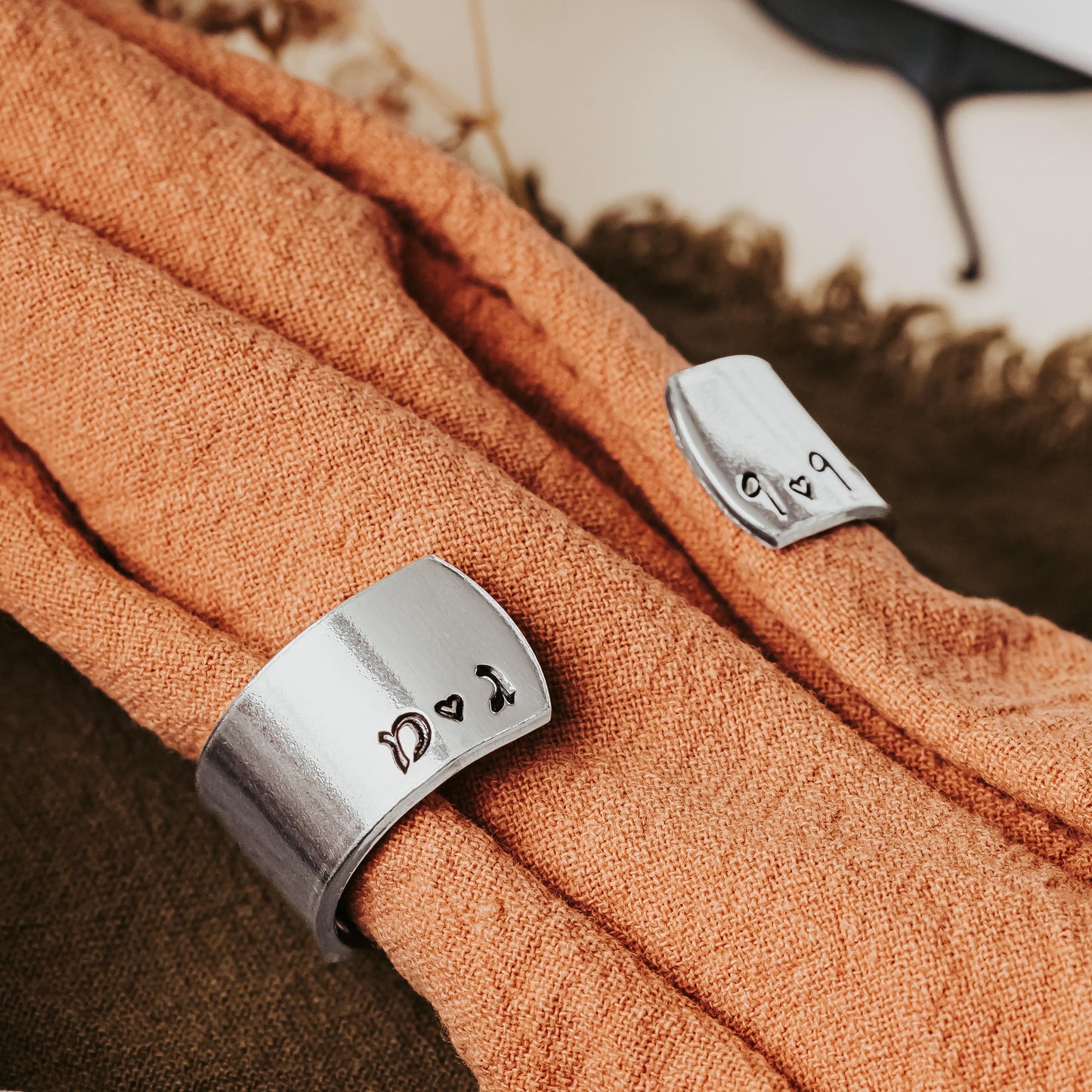 Hebrew Bride & Groom Personalized Silver Napkin Rings
