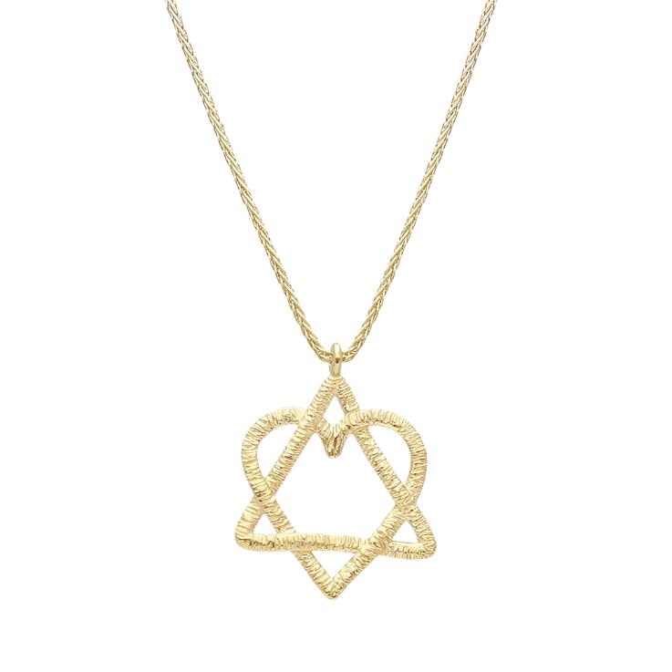 14k Gold Star of David & Heart Necklace