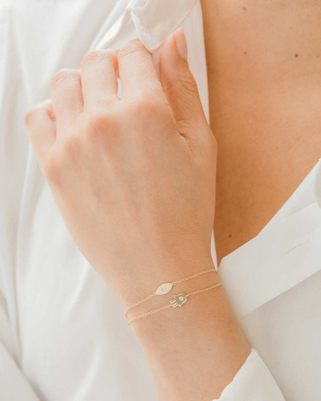14k Gold Diamond Evil Eye Bracelet