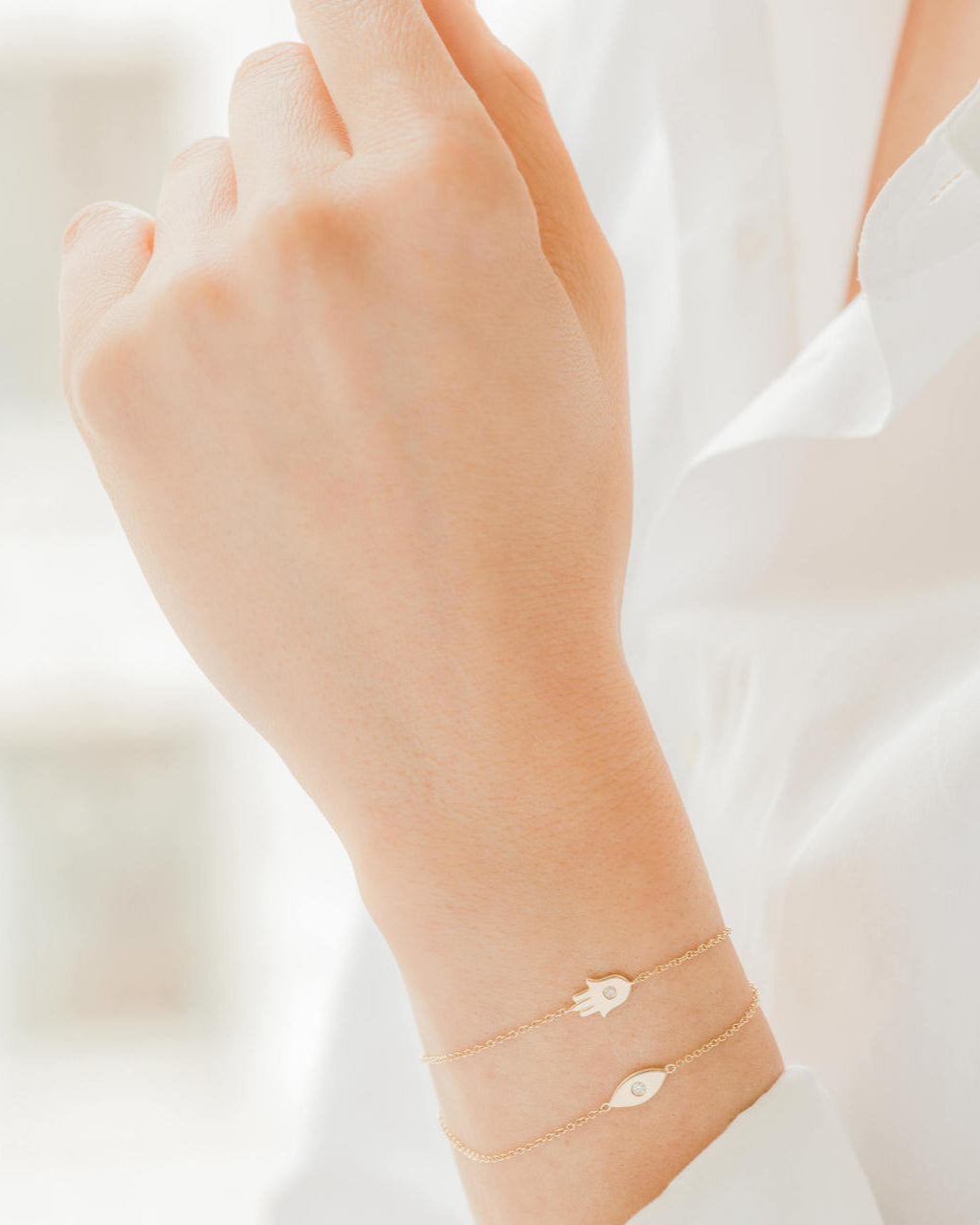 14k Gold Diamond Evil Eye Bracelet