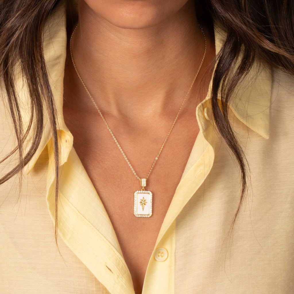 Pavé Elongated Starburst Dog Tag Necklace
