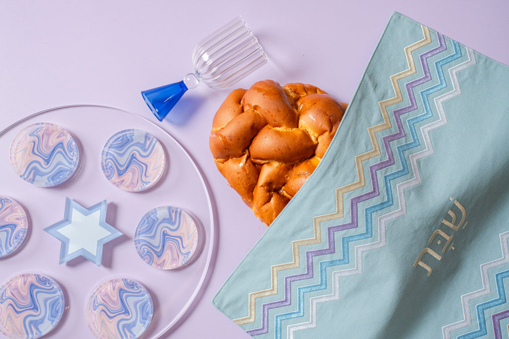 Wavy Embroidered Shabbat Challah Cover