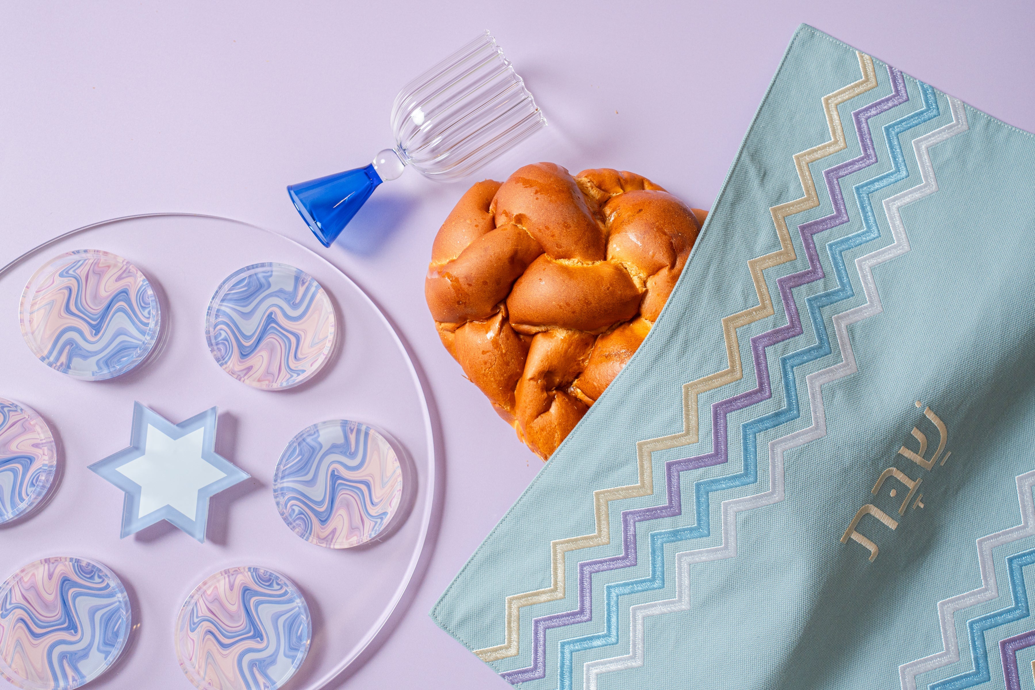 Wavy Embroidered Shabbat Challah Cover