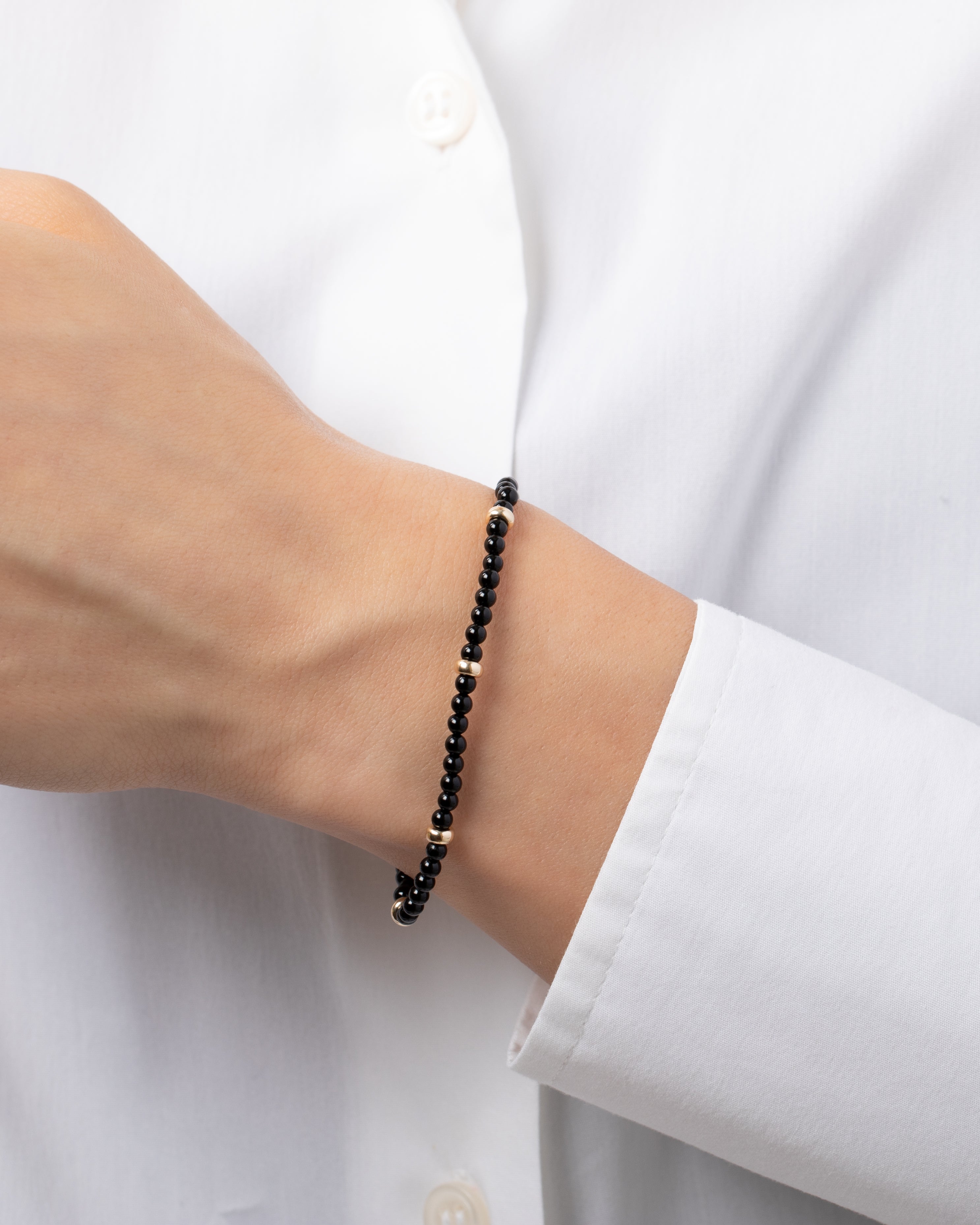 14K Gold Black Onyx Segment Bead Bracelet