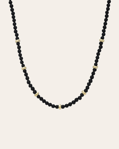 14K Gold Black Onyx Segment Bead Necklace