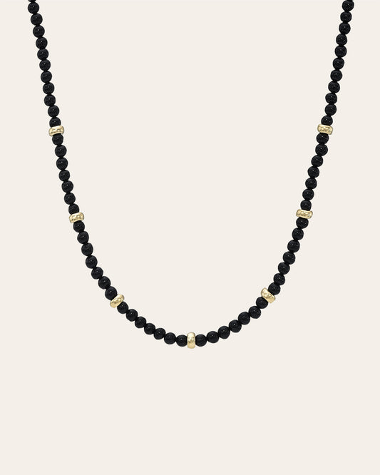 14K Gold Black Onyx Segment Bead Necklace