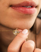 14K Gold Diamond Ribbed Evil Eye Necklace