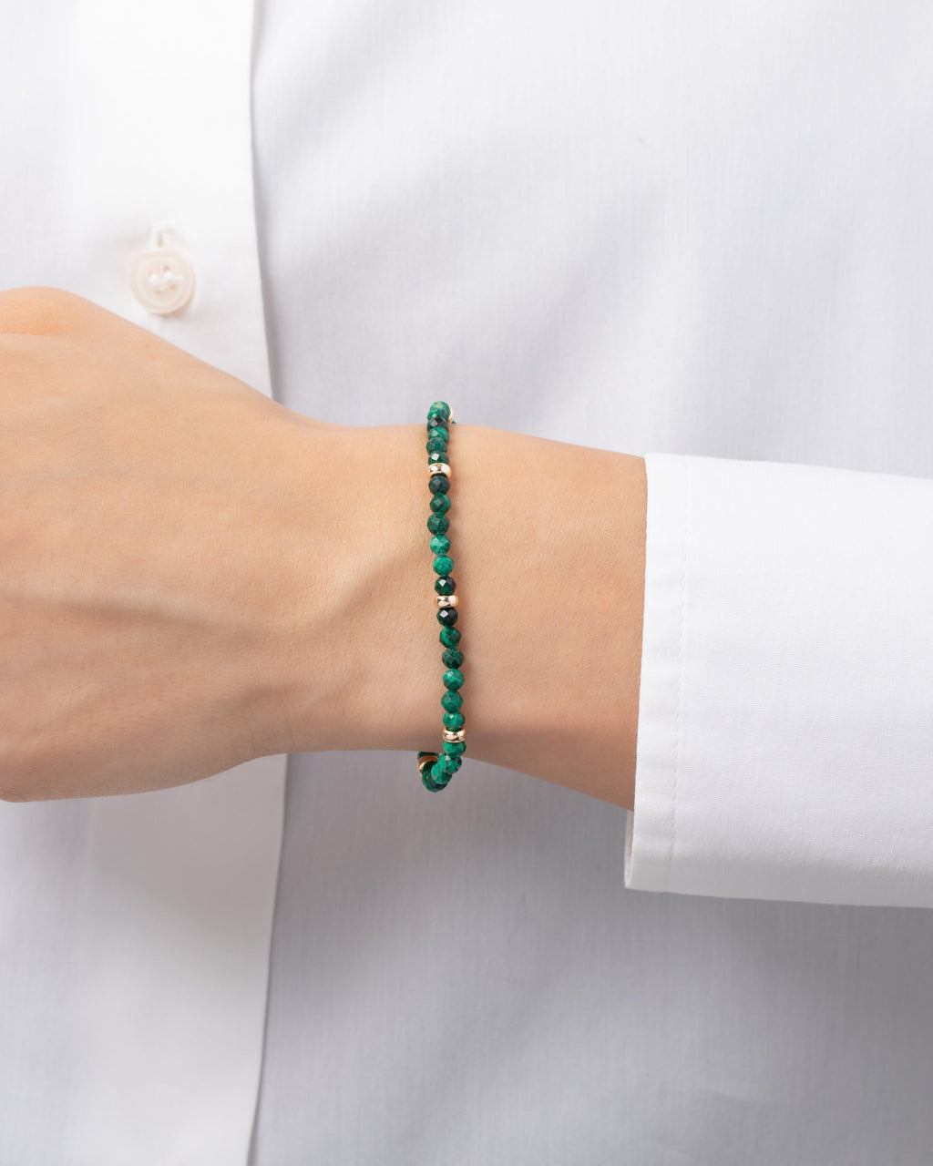 14K Gold Malachite Segment Bead Bracelet