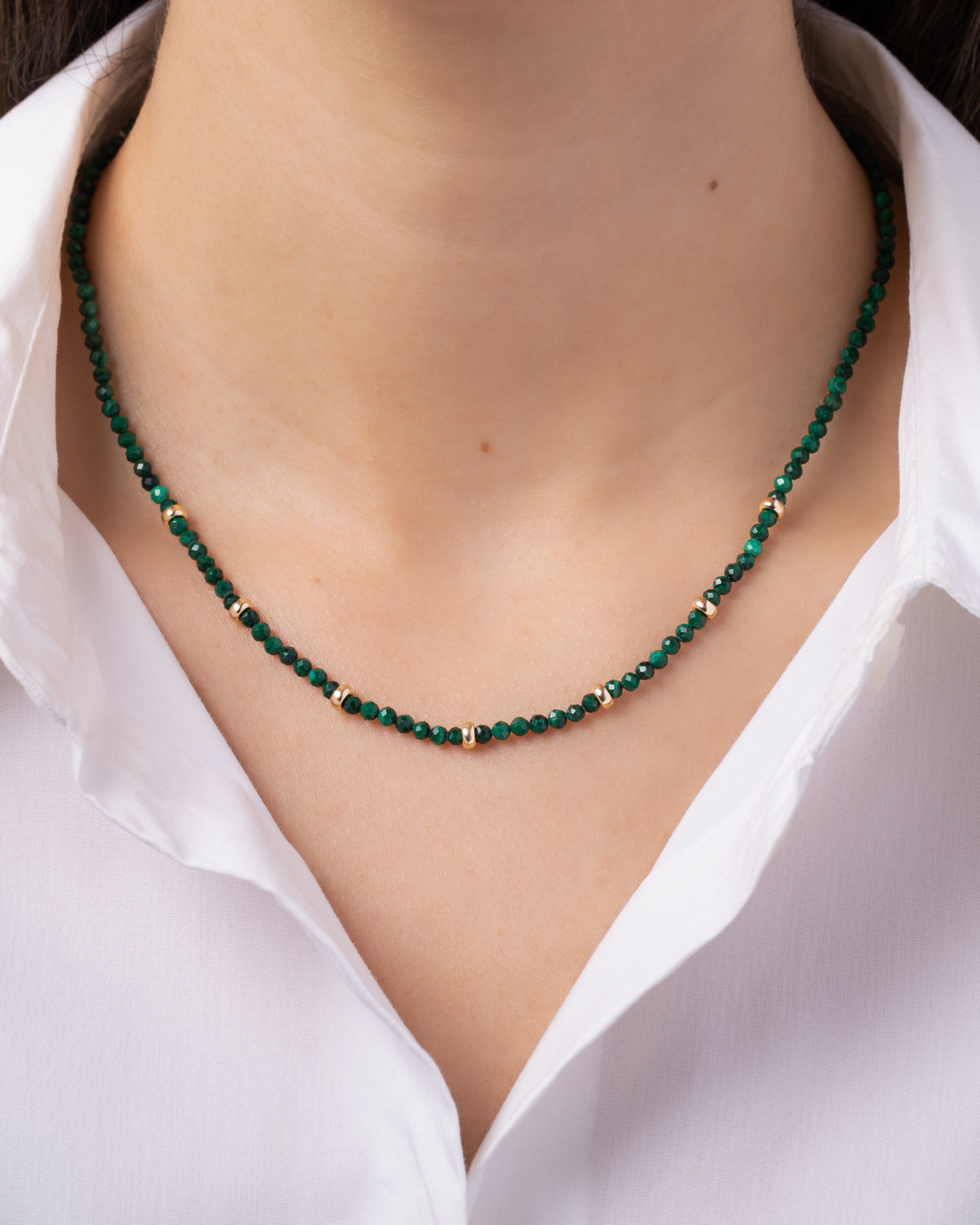 14K Gold Malachite Segment Bead Necklace