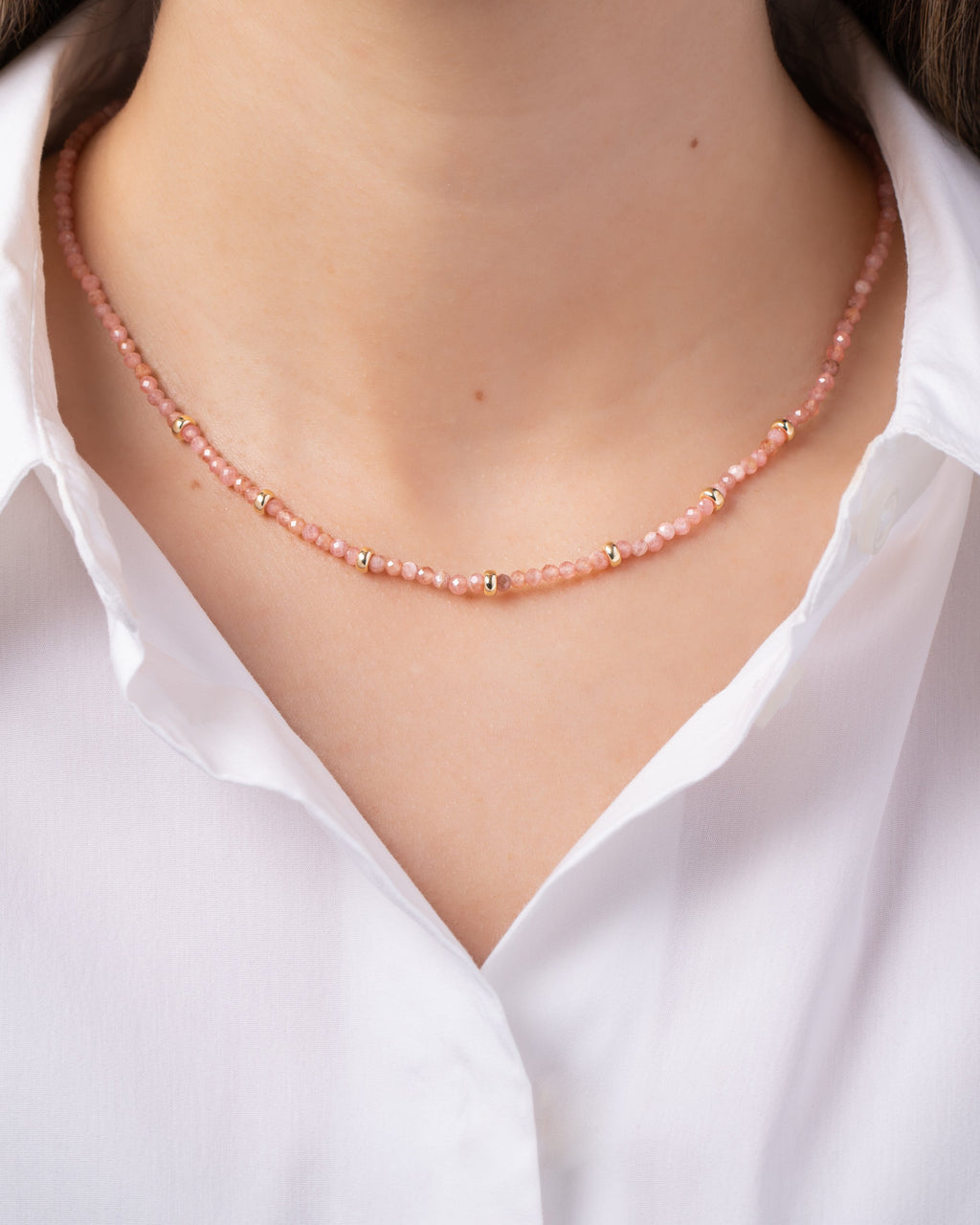 14K Gold Pink Rhodochrosite Segment Bead Necklace