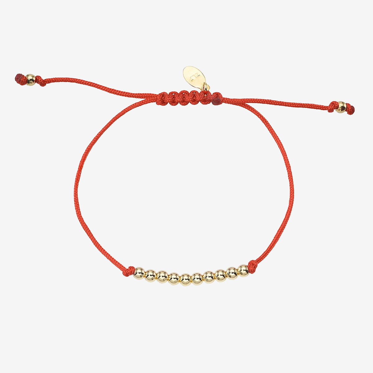 14K Gold Bead Row Fortune Bracelet with red cord by Zoe Lev