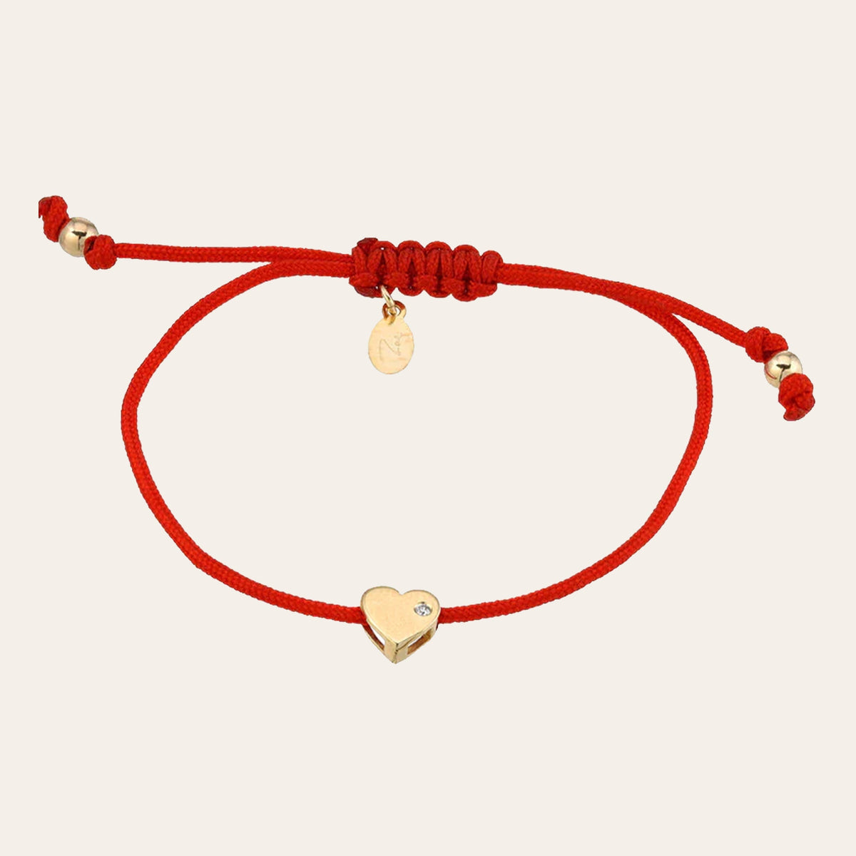 14K Gold Diamond Heart Fortune Bracelet with red cord by Zoe Lev