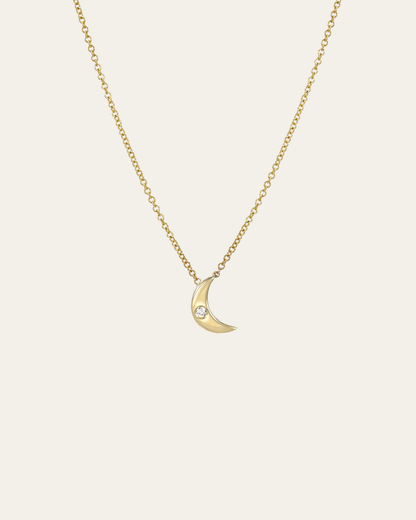Kids 14k Gold Moon with Tiny Diamond Necklace