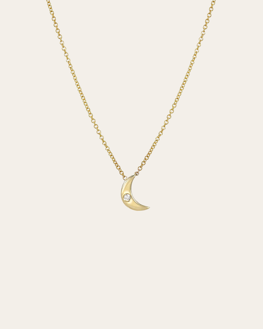 Kids 14k Gold Moon with Tiny Diamond Necklace