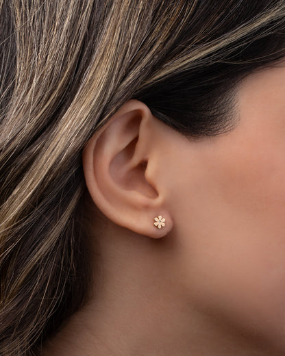 14k Gold Tiny Flower with Diamond Stud Earring