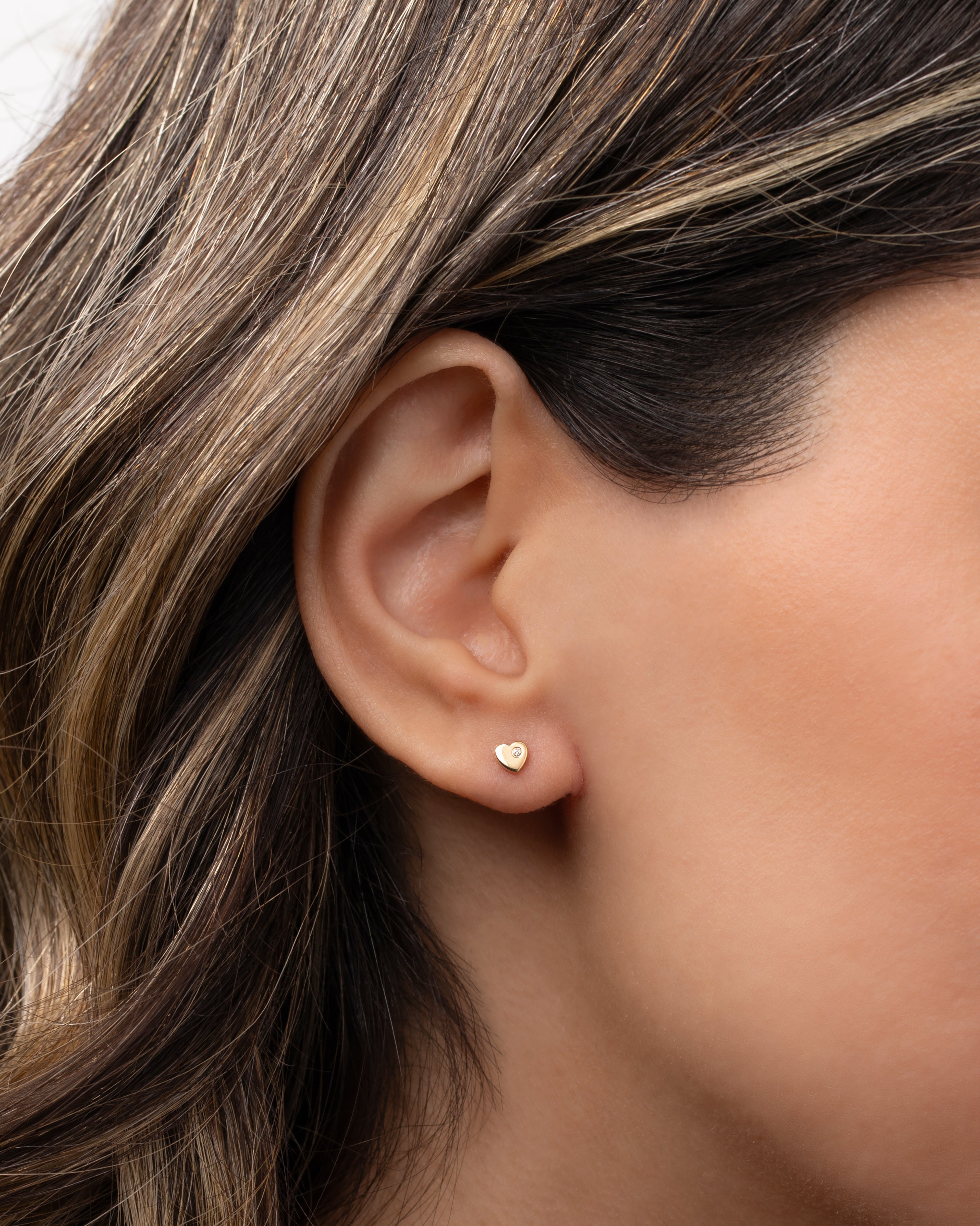14k Gold Tiny Heart with Diamond Stud Earring