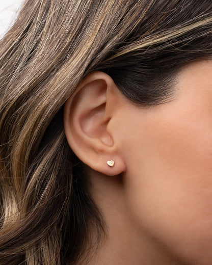 14k Gold Tiny Heart with Diamond Stud Earring