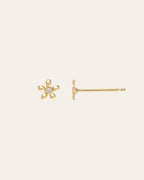 14k Gold Mini Diamond Flower Stud Earrings