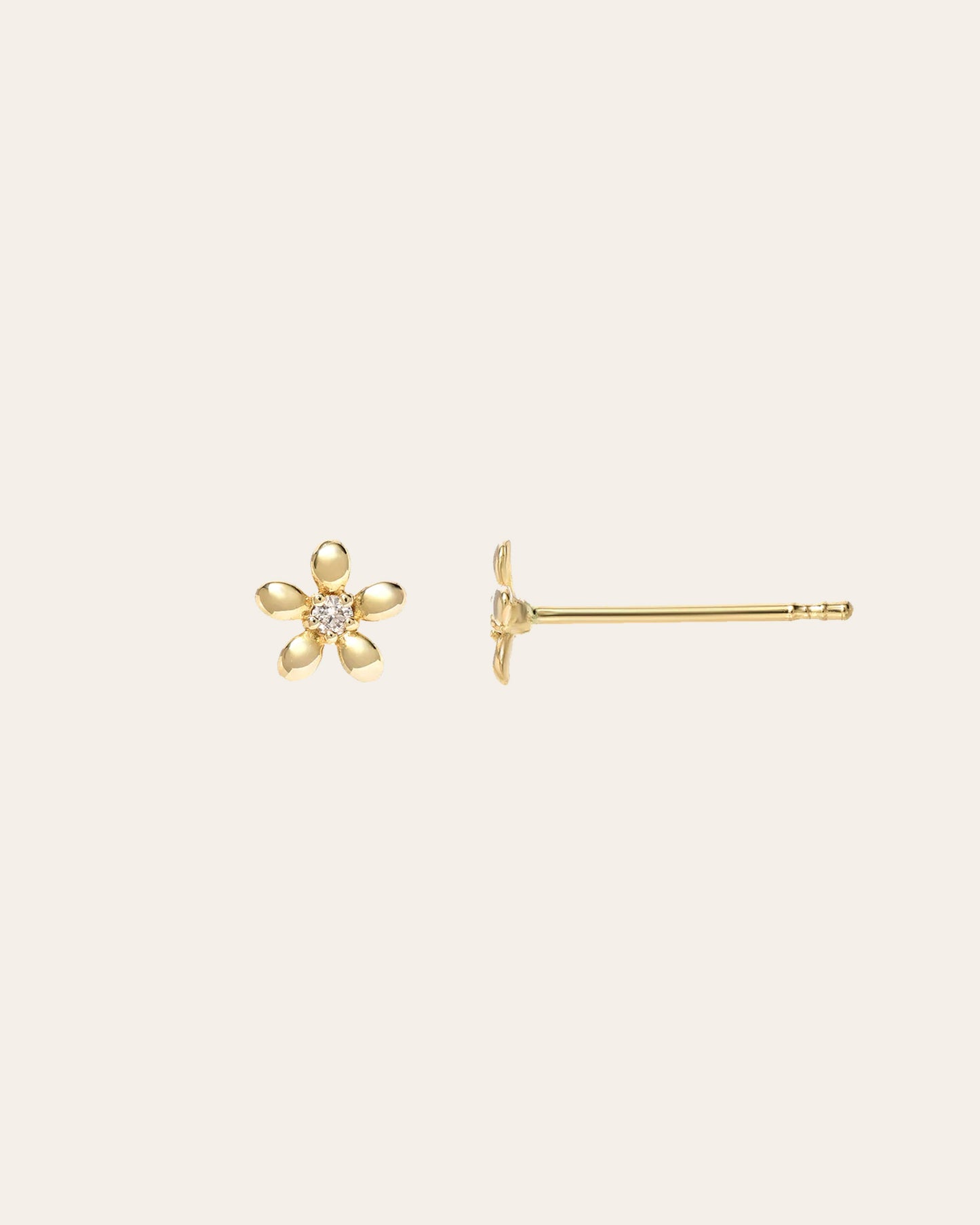 14k Gold Mini Diamond Flower Stud Earrings