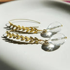 Quartz & Chevron Leaf Chain Earrings