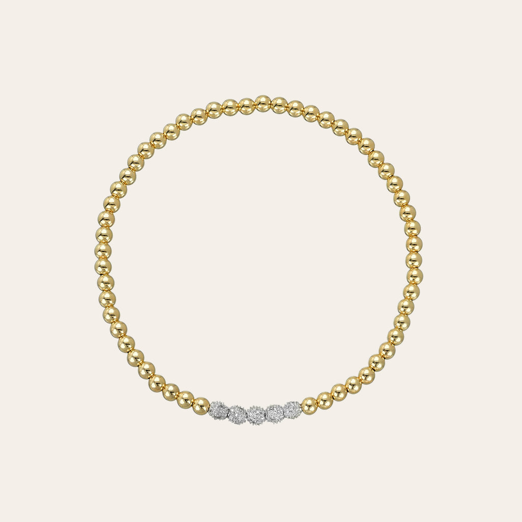 3mm Gold Bead Bracelet with five diamond beads by Zoe Lev