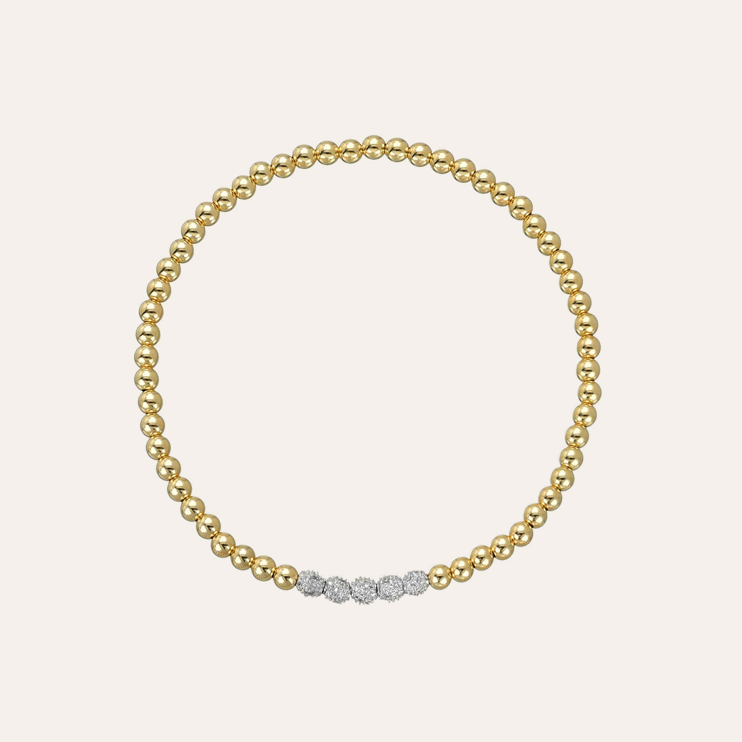 3mm Gold Bead Bracelet with five diamond beads by Zoe Lev