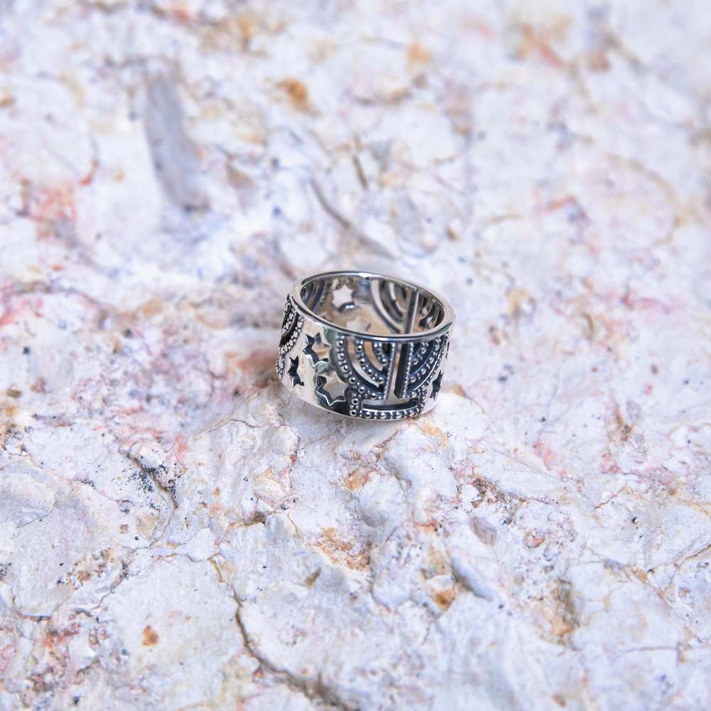 Menorah & Star of David Wide Band Ring