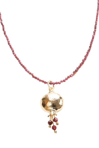 Gold Plated Pomegranate Beaded Pendant Necklace