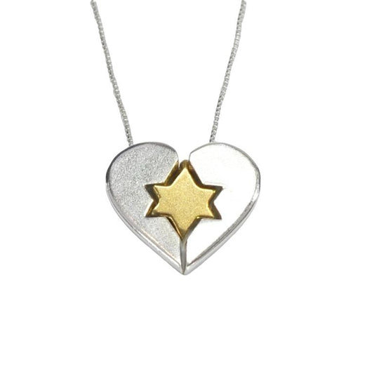 Sterling Silver Star of David and Heart Pendant